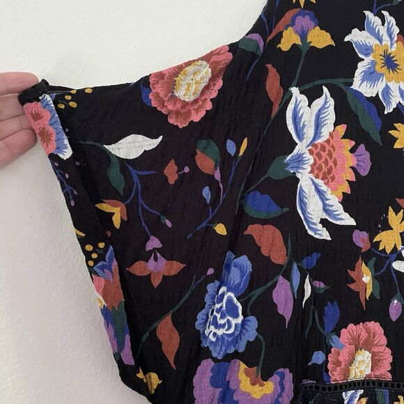 Anthropologie Black Floral Josie Dolman Sleeve Top XSP Crepe Boho Peasant Flowy - Picture 3 of 12